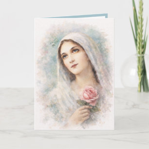 Carte Vierge Marie vintage Croix aquarelle religieuse