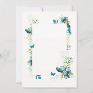 Carte vierge - motif floral et papillon bleu vert