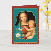Carte Vierge religieuse Marie avec Bébé Jésus Rose blanc (Fleur jaune)
