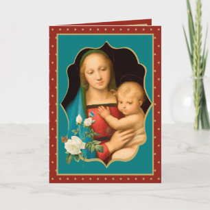 Carte Vierge religieuse Marie avec Bébé Jésus Rose blanc