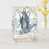 Carte Vierge religieuse Marie Fleurs bleues Vintages (Fleur jaune)