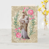 Carte Vierge religieuse Marie Jésus Agneau Chalice Bible (Fleur jaune)