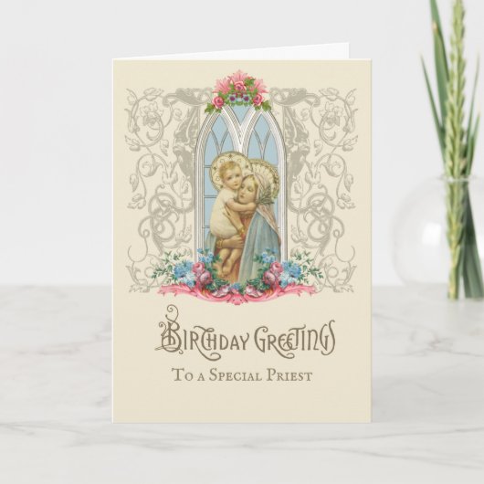 Carte Vierge religieuse Marie Jésus prêtre catholique (Devant)