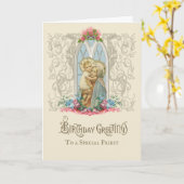 Carte Vierge religieuse Marie Jésus prêtre catholique (Fleur jaune)