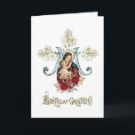 Carte Vierge religieuse Marie Jésus Vintage catholique<br><div class="desc">C'est une image personnalisée de la Sainte Vierge Marie avec le Bébé Jésus superposé sur une croix mariale. La Croix de Marion est un symbole de la Sainte Vierge Marie avec le "M" sous la croix, parce qu'elle se tenait au pied de la croix. Un bouquet floral est en dessous....</div>