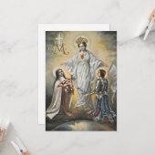 Carte Vierge religieuse Marie Sainte Thérèse Jeanne d'Ar (Devant/Arrière en situation)