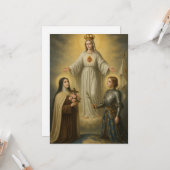 Carte Vierge religieuse Marie Sainte Thérèse Jeanne d'Ar (Devant/Arrière en situation)