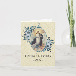 Carte Vierge Vintage religieuse Marie Floral Rosary