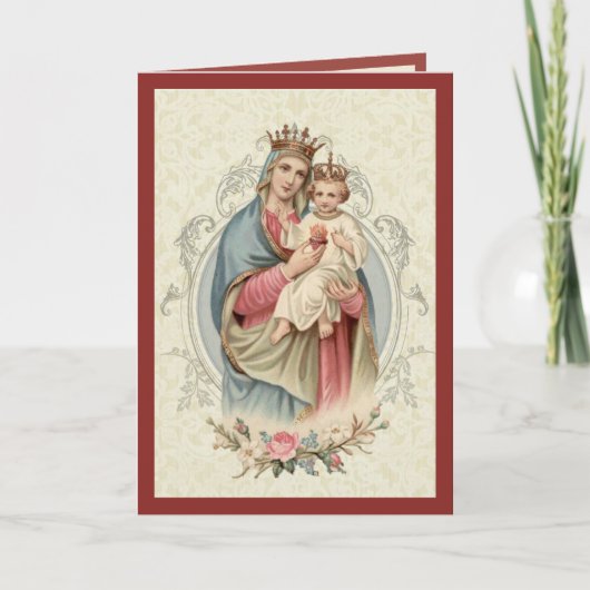 Carte Vierge Vintage religieuse Marie Jésus Rosaire (Devant)
