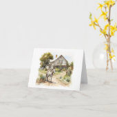 Carte Vieux âne avec vieille ferme BLANC (Fleur jaune)