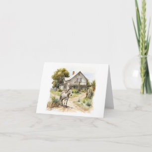 Carte Vieux âne avec vieille ferme BLANC