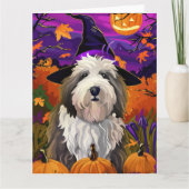 Carte Vieux anglais Sheepdog Halloween sorcier Citrouill (Devant)