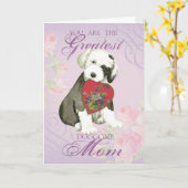 Carte Vieux anglais Sheepdog Heart Maman (Fleur jaune)