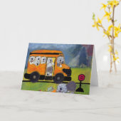 Carte Vieux anglais Sheepdog Wigglebottom School Bus (Fleur jaune)