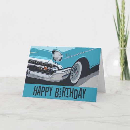 Carte Vieux anniversaire Chevy en bleu. (Devant)