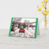 Carte Vieux camions rouges de Noël (Fleur jaune)