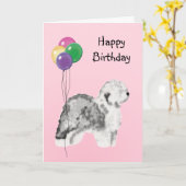 Carte Vieux chien de berger anglais, ballons (Fleur jaune)