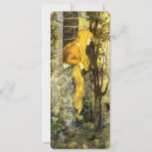 Carte Vieux conte de fées, Raiponce aux longs cheveux bl