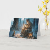 Carte Vieux Noël avec un lapin (Fleur jaune)