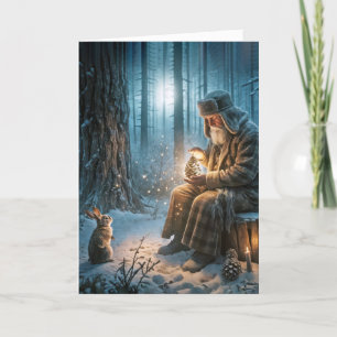 Carte Vieux Noël avec un lapin