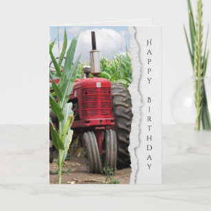 Carte vieux tracteur de ferme rouge à cornfield annivers