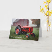 Carte Vieux tracteur Red Farm pour anniversaire (Fleur jaune)