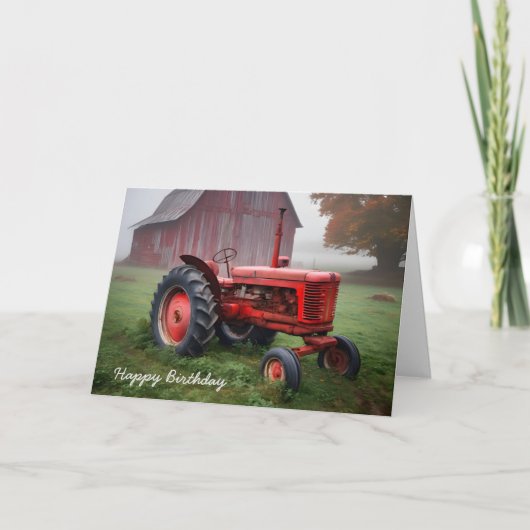 Carte Vieux tracteur Red Farm pour anniversaire (Devant)