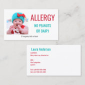 Carte vigilante Médicale d'allergie alimentaire (Devant / Derrière)