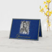 Carte Vignes florales bleues royales avec photo quincean (Fleur jaune)