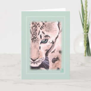 Carte Vignette en aquarelle léopard sur blanc vert