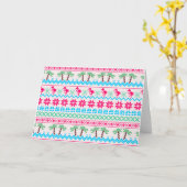 Carte Vilain pull de Noël Flamant rose Tropical (Fleur jaune)