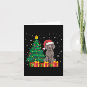 Carte Vilain Weimaraner Santa Hat Feux de Noël Chien Log