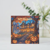 Carte villa éffrayante dans la forêt, citrouilles, Hallo (Debout devant)