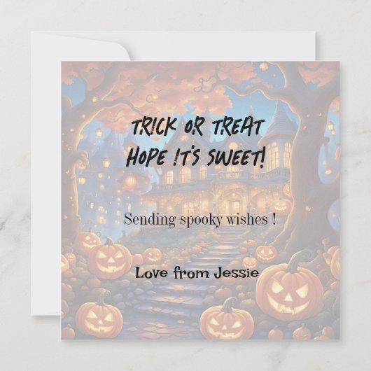 Carte villa éffrayante dans la forêt, citrouilles, Hallo (Dos)