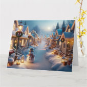 Carte Village couvert de neige pour Noël (Fleur jaune)