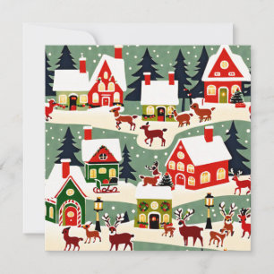 Carte Village de Noël avec sapin de Noël sous la neige
