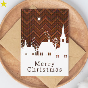 Carte Village de Noël en tricot chevron orange brûlé rus
