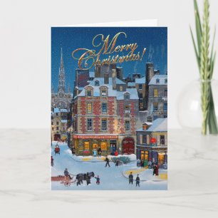 Carte Village de Noël vintage Joyeux Noël