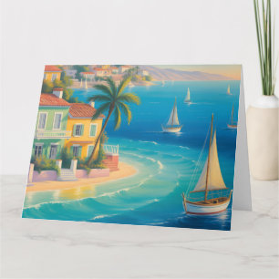 Carte Village méditerranéen coloré sur une plage tropica