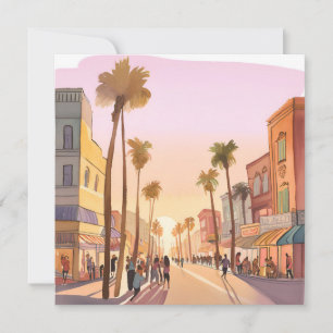 Carte Ville côtière au coucher du soleil   Aquarelle côt