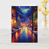 Carte Ville De Noël La Nuit (Fleur jaune)