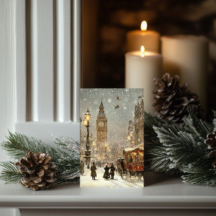Carte Ville de Noël vintage Londres d'hiver