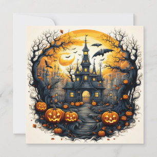 Carte Ville éffrayante D'Halloween Sous Une Pleine lune