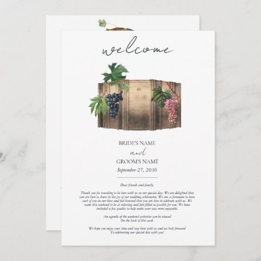 Carte Vin Barrel Vignoble Vignoble Itinéraire Mariage (Devant / Derrière)