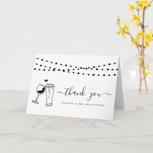 Carte Vin & Bière Toast & String Lights Merci (Fleur jaune)