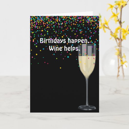 Carte vin blanc avec confetti d'anniversaire (Fleur jaune)
