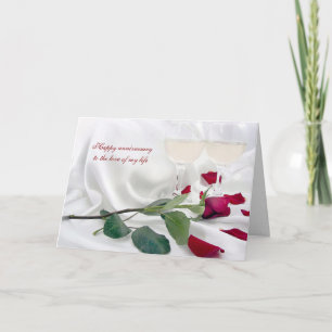 Carte Vin d'anniversaire et rose sur satin