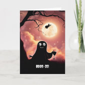 Carte Vin drôle d'Halloween avec Ghost et Booze de sorci (Devant)