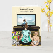 Carte Vin drôle et amitié Humour Yoga (Fleur jaune)