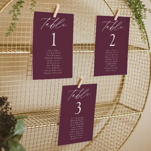 Carte Vin Elégance moderne Tableau Numéro de siège